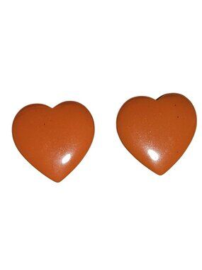 Vintage Orange Heart Clip On Earrings Retro 80s 90s Fashion Jewelry Women